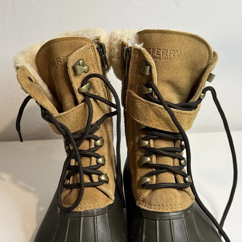 Duck Boots Women's Size 8 J. Crew Sperry Caramel Shearwater With Buckle & Zipper